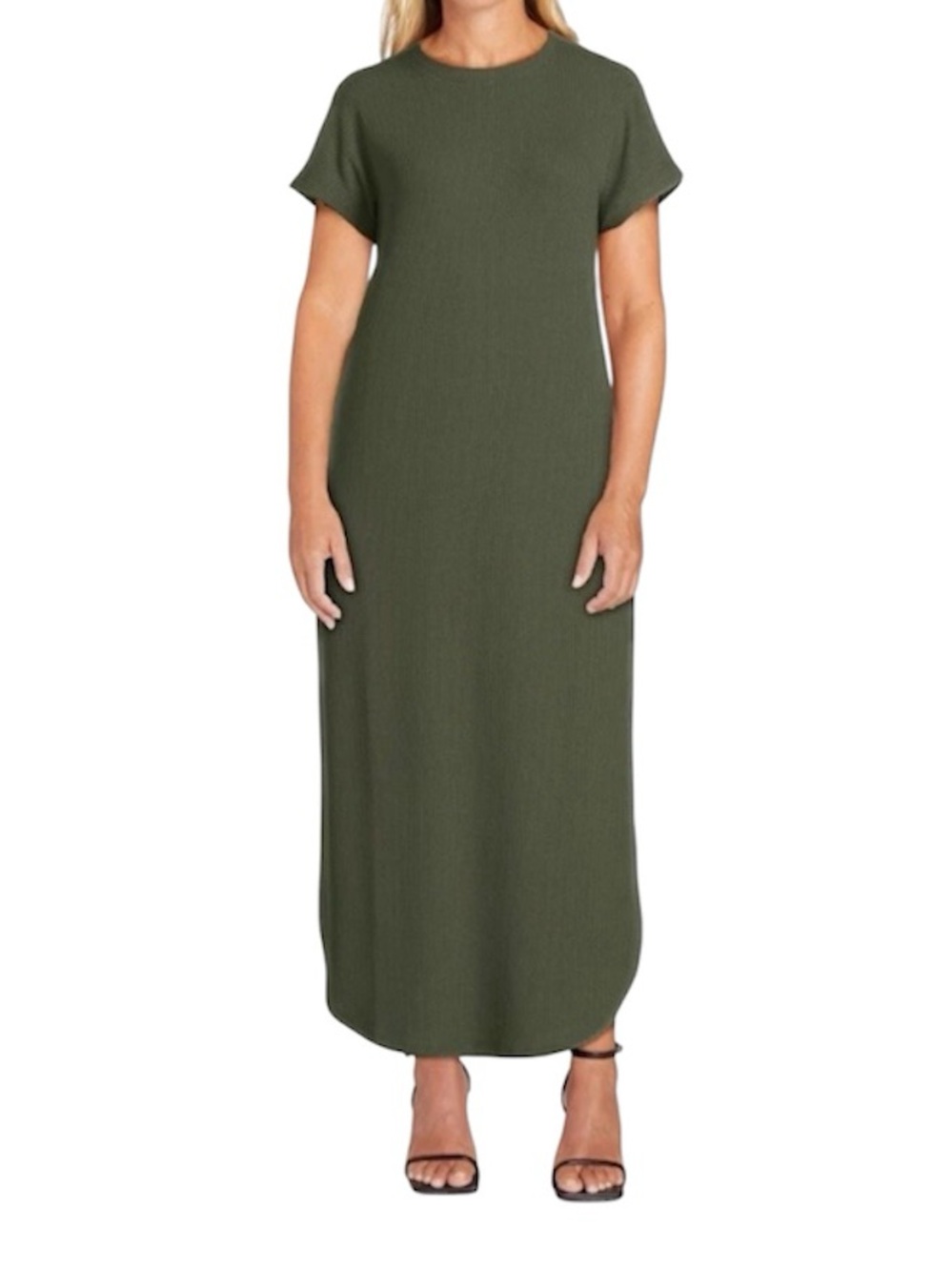 Maxi Dress Rib Short Sleeves Time and Tru Olive Green Size Medium 8-10